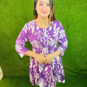 চায়না লিলেন সেমি গাউন টু পিস- পারপেল কালার