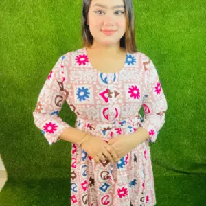 চায়না লিলেন সেমি গাউন টু পিস- সুইট কালার