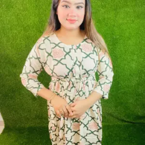 চায়না লিলেন সেমি গাউন টু পিস- ক্রিম কালার