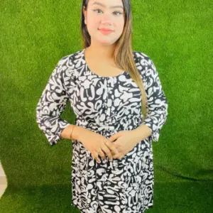 চায়না লিলেন সেমি গাউন টু পিস- কালো কালার