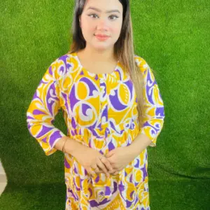 চায়না লিলেন সেমি গাউন টু পিস- হলুদ কালার