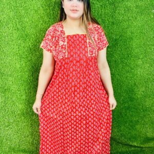 প্রিমিয়াম হাফ হাতা ম্যাক্সি-লাল