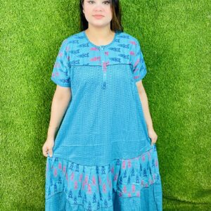 প্রিমিয়াম হাফ হাতা ম্যাক্সি ১২০ ইন্সি ঘের- নীল